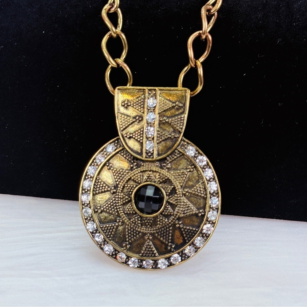 Bohemian chic chunky chain, brass tone, large weighted, pendant, neck, necklace